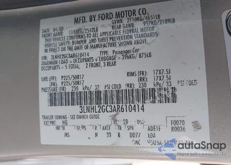 2010 Lincoln Mkz из США, поврежденный, VIN 3LNHL2GC3AR610414